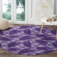 Purple Hawaii Kalo Palaka Motifs Round Carpet Hawaiian Taro Leaves Elegant Vibes - Polynesian Pride