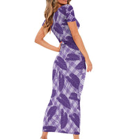Purple Hawaii Kalo Palaka Motifs Short Sleeve Bodycon Dress Hawaiian Taro Leaves Elegant Vibes - Polynesian Pride