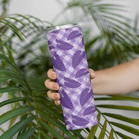 Purple Hawaii Kalo Palaka Motifs Skinny Tumbler Hawaiian Taro Leaves Elegant Vibes - Polynesian Pride