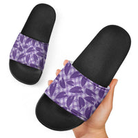 Purple Hawaii Kalo Palaka Motifs Slide Sandals Hawaiian Taro Leaves Elegant Vibes - Polynesian Pride
