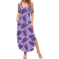 Purple Hawaii Kalo Palaka Motifs Summer Maxi Dress Hawaiian Taro Leaves Elegant Vibes - Polynesian Pride