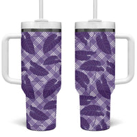 Purple Hawaii Kalo Palaka Motifs Tumbler With Handle Hawaiian Taro Leaves Elegant Vibes - Polynesian Pride
