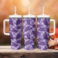 Purple Hawaii Kalo Palaka Motifs Tumbler With Handle Hawaiian Taro Leaves Elegant Vibes - Polynesian Pride
