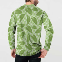 Green Hawaii Kalo Palaka Motifs Button Sweatshirt Hawaiian Taro Leaves Elegant Vibes LT14 - Polynesian Pride