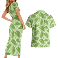 Green Hawaii Kalo Palaka Motifs Couples Matching Short Sleeve Bodycon Dress and Hawaiian Shirt Hawaiian Taro Leaves Elegant Vibes - Polynesian Pride