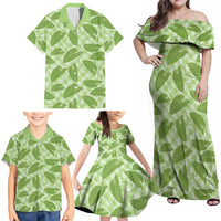 Green Hawaii Kalo Palaka Motifs Family Matching Off Shoulder Maxi Dress and Hawaiian Shirt Hawaiian Taro Leaves Elegant Vibes - Polynesian Pride
