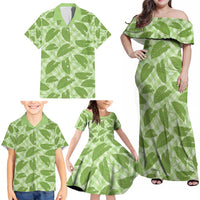 Green Hawaii Kalo Palaka Motifs Family Matching Off Shoulder Maxi Dress and Hawaiian Shirt Hawaiian Taro Leaves Elegant Vibes - Polynesian Pride