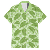 Green Hawaii Kalo Palaka Motifs Family Matching Off Shoulder Short Dress and Hawaiian Shirt Hawaiian Taro Leaves Elegant Vibes - Polynesian Pride