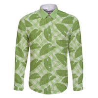 Green Hawaii Kalo Palaka Motifs Family Matching Off Shoulder Short Dress and Hawaiian Shirt Hawaiian Taro Leaves Elegant Vibes - Polynesian Pride