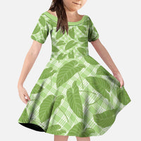 Green Hawaii Kalo Palaka Motifs Family Matching Short Sleeve Bodycon Dress and Hawaiian Shirt Hawaiian Taro Leaves Elegant Vibes - Polynesian Pride