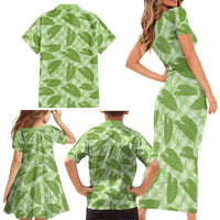 Green Hawaii Kalo Palaka Motifs Family Matching Short Sleeve Bodycon Dress and Hawaiian Shirt Hawaiian Taro Leaves Elegant Vibes - Polynesian Pride