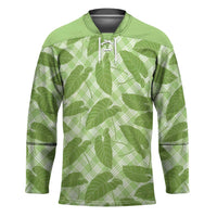 Green Hawaii Kalo Palaka Motifs Hockey Jersey Hawaiian Taro Leaves Elegant Vibes - Polynesian Pride