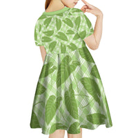 Green Hawaii Kalo Palaka Motifs Kid Short Sleeve Dress Hawaiian Taro Leaves Elegant Vibes - Polynesian Pride