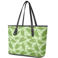 Green Hawaii Kalo Palaka Motifs Leather Tote Bag Hawaiian Taro Leaves Elegant Vibes - Polynesian Pride