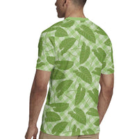 Green Hawaii Kalo Palaka Motifs Rugby Jersey Hawaiian Taro Leaves Elegant Vibes - Polynesian Pride