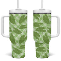 Green Hawaii Kalo Palaka Motifs Tumbler With Handle Hawaiian Taro Leaves Elegant Vibes - Polynesian Pride