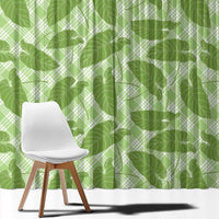 Green Hawaii Kalo Palaka Motifs Window Curtain Hawaiian Taro Leaves Elegant Vibes - Polynesian Pride