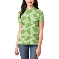 Green Hawaii Kalo Palaka Motifs Women Polo Shirt Hawaiian Taro Leaves Elegant Vibes - Polynesian Pride