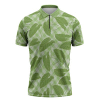 Green Hawaii Kalo Palaka Motifs Zipper Polo Shirt Hawaiian Taro Leaves Elegant Vibes - Polynesian Pride