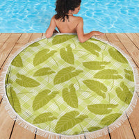 Lime Green Hawaii Kalo Palaka Motifs Beach Blanket Hawaiian Taro Leaves Elegant Vibes - Polynesian Pride
