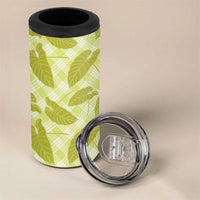 Lime Green Hawaii Kalo Palaka Motifs 4 in 1 Can Cooler Tumbler Hawaiian Taro Leaves Elegant Vibes - Polynesian Pride