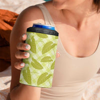 Lime Green Hawaii Kalo Palaka Motifs 4 in 1 Can Cooler Tumbler Hawaiian Taro Leaves Elegant Vibes - Polynesian Pride