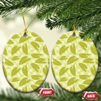 Lime Green Hawaii Kalo Palaka Motifs Ceramic Ornament Hawaiian Taro Leaves Elegant Vibes - Polynesian Pride