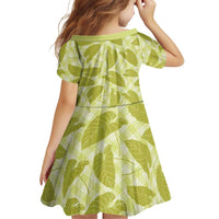 Lime Green Hawaii Kalo Palaka Motifs Family Matching Short Sleeve Bodycon Dress and Hawaiian Shirt Hawaiian Taro Leaves Elegant Vibes - Polynesian Pride