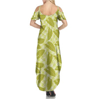 Lime Green Hawaii Kalo Palaka Motifs Family Matching Summer Maxi Dress and Hawaiian Shirt Hawaiian Taro Leaves Elegant Vibes - Polynesian Pride