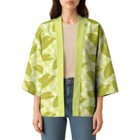 Lime Green Hawaii Kalo Palaka Motifs Kimono Hawaiian Taro Leaves Elegant Vibes - Polynesian Pride