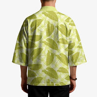 Lime Green Hawaii Kalo Palaka Motifs Kimono Hawaiian Taro Leaves Elegant Vibes - Polynesian Pride