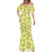 Lime Green Hawaii Kalo Palaka Motifs Mermaid Dress Hawaiian Taro Leaves Elegant Vibes - Polynesian Pride