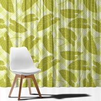 Lime Green Hawaii Kalo Palaka Motifs Window Curtain Hawaiian Taro Leaves Elegant Vibes - Polynesian Pride
