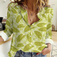 Lime Green Hawaii Kalo Palaka Motifs Women Casual Shirt Hawaiian Taro Leaves Elegant Vibes - Polynesian Pride