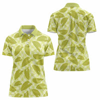 Lime Green Hawaii Kalo Palaka Motifs Women Polo Shirt Hawaiian Taro Leaves Elegant Vibes - Polynesian Pride