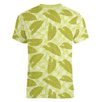 Lime Green Hawaii Kalo Palaka Motifs Women V-Neck T-Shirt Hawaiian Taro Leaves Elegant Vibes - Polynesian Pride