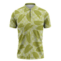 Lime Green Hawaii Kalo Palaka Motifs Zipper Polo Shirt Hawaiian Taro Leaves Elegant Vibes - Polynesian Pride