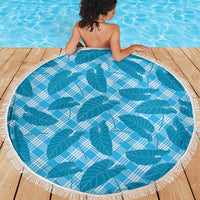 Blue Hawaii Kalo Palaka Motifs Beach Blanket Hawaiian Taro Leaves Elegant Vibes - Polynesian Pride