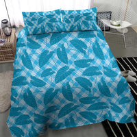 Blue Hawaii Kalo Palaka Motifs Bedding Set Hawaiian Taro Leaves Elegant Vibes - Polynesian Pride
