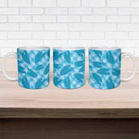 Blue Hawaii Kalo Palaka Motifs Ceramic Mug Hawaiian Taro Leaves Elegant Vibes LT14 - Polynesian Pride