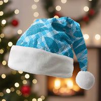 Blue Hawaii Kalo Palaka Motifs Christmas Santa Hat Hawaiian Taro Leaves Elegant Vibes - Polynesian Pride