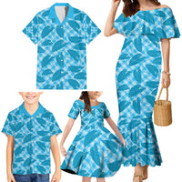 Blue Hawaii Kalo Palaka Motifs Family Matching Mermaid Dress and Hawaiian Shirt Hawaiian Taro Leaves Elegant Vibes - Polynesian Pride