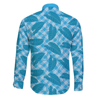 Blue Hawaii Kalo Palaka Motifs Family Matching Off The Shoulder Long Sleeve Dress and Hawaiian Shirt Hawaiian Taro Leaves Elegant Vibes - Polynesian Pride