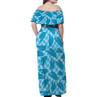 Blue Hawaii Kalo Palaka Motifs Family Matching Off Shoulder Maxi Dress and Hawaiian Shirt Hawaiian Taro Leaves Elegant Vibes - Polynesian Pride