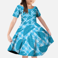 Blue Hawaii Kalo Palaka Motifs Family Matching Puletasi and Hawaiian Shirt Hawaiian Taro Leaves Elegant Vibes - Polynesian Pride