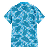 Blue Hawaii Kalo Palaka Motifs Family Matching Short Sleeve Bodycon Dress and Hawaiian Shirt Hawaiian Taro Leaves Elegant Vibes - Polynesian Pride