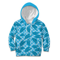 Blue Hawaii Kalo Palaka Motifs Kid Hoodie Hawaiian Taro Leaves Elegant Vibes - Polynesian Pride