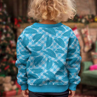 Blue Hawaii Kalo Palaka Motifs Kid Ugly Christmas Sweater Hawaiian Taro Leaves Elegant Vibes - Polynesian Pride