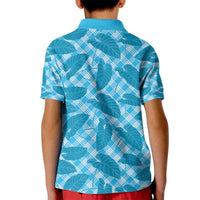 Blue Hawaii Kalo Palaka Motifs Kid Polo Shirt Hawaiian Taro Leaves Elegant Vibes - Polynesian Pride