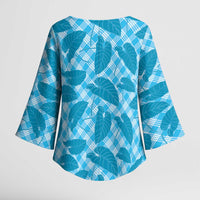 Blue Hawaii Kalo Palaka Motifs Kimono Sleeve Blouse Hawaiian Taro Leaves Elegant Vibes LT14 - Polynesian Pride